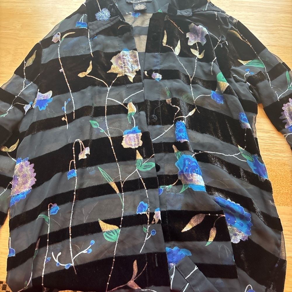 Holiday Party NYPL Collection Floral Velvet Burnout Sheer Blouse Size Small - Picture 9 of 9